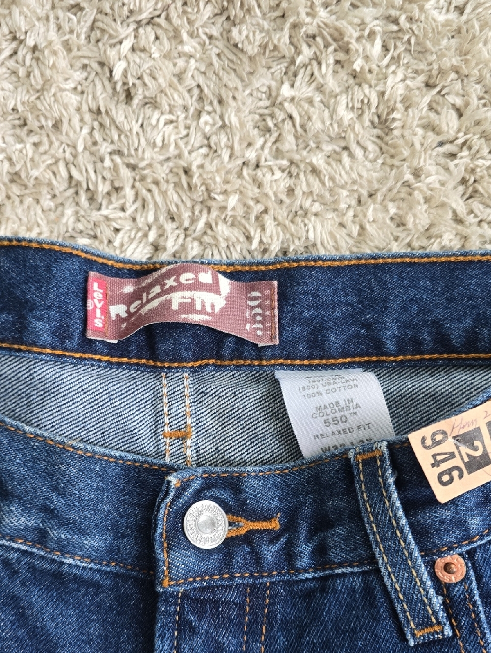 Levi's Relaxed Fit 550 Indigo Blue Jeans with Orange Stitching